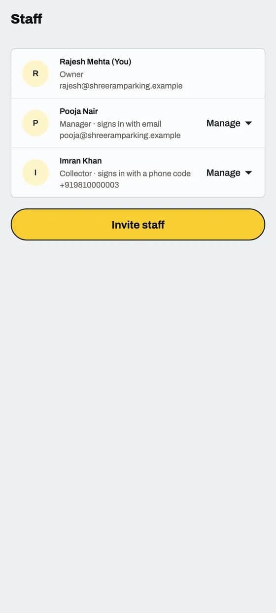 Add your staff: screen 1 of 2